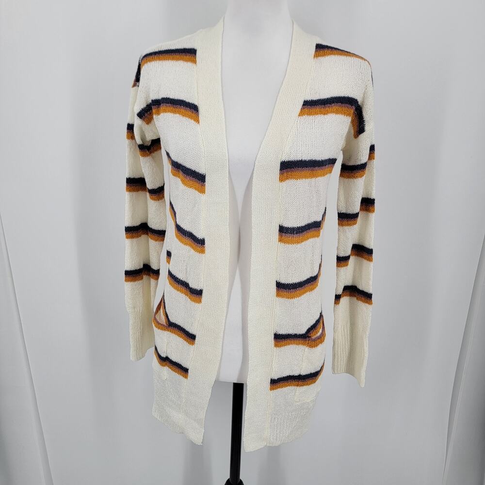 So Cardigan Womens XS Cream Blue Pink Orange Stripe Lightweight Knit Open Front